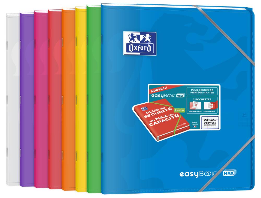 CAHIER A RABATS OXFORD EASYBOOK MAX AGRAFE           COUVERTURE POLYPROPYLENE      24X32CM 96P 90G REGLURE SEYES