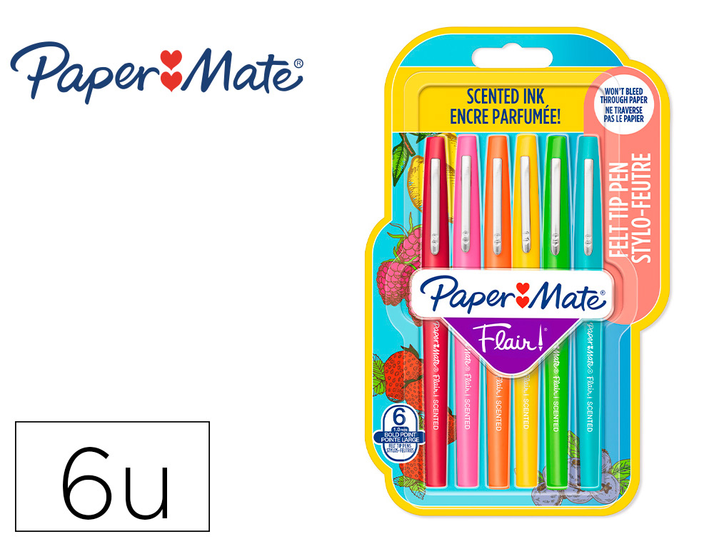 BLISTER 6 STYLOS-FEUTRES PAPER MATE FLAIR SENTEUR      COLORIS ASSORTIS