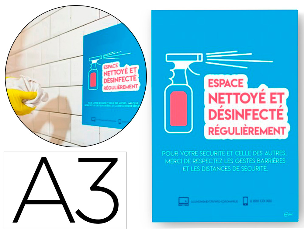AFFICHES ADHESIVES AVERY AMOVIBLE ESPACE NETTOY  A3