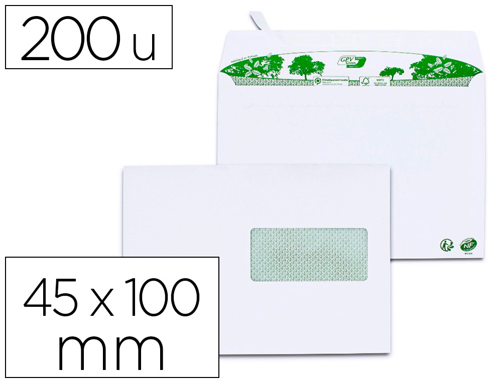 ENVELOPPE GPV C5 BANDE DE PROTECTION 80G RECYCLE        BLANCHE BOITE DE 200          FENETRE 45X100MM