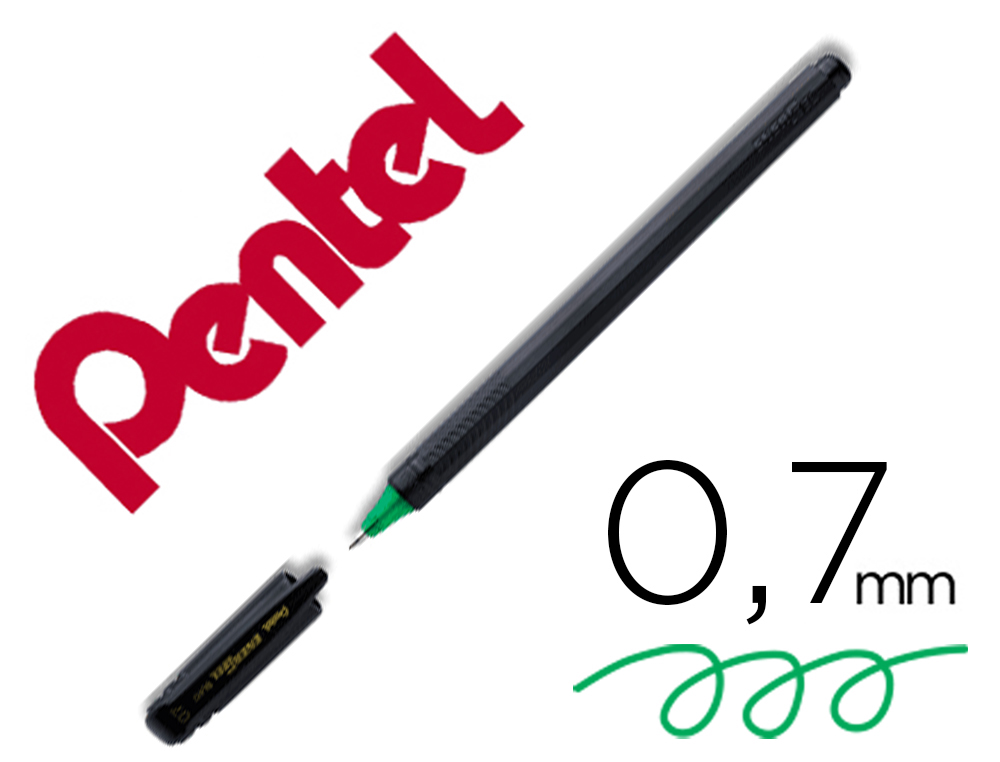 ROLLER PENTEL ENERGEL ECOLOGIQUE ET RECHARGEABLE    CAPUCHON IDEAL GAUCHER POINTE 0,7MM COLORIS NOIR ENCRE VERTE