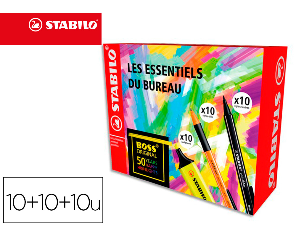 COFFRET COLORIAGE STABILO POWER 30 PIECES: 10           SURLIGNEURS BOSS ORIGINAL     JAUNE + 10 STYLO-BILLES