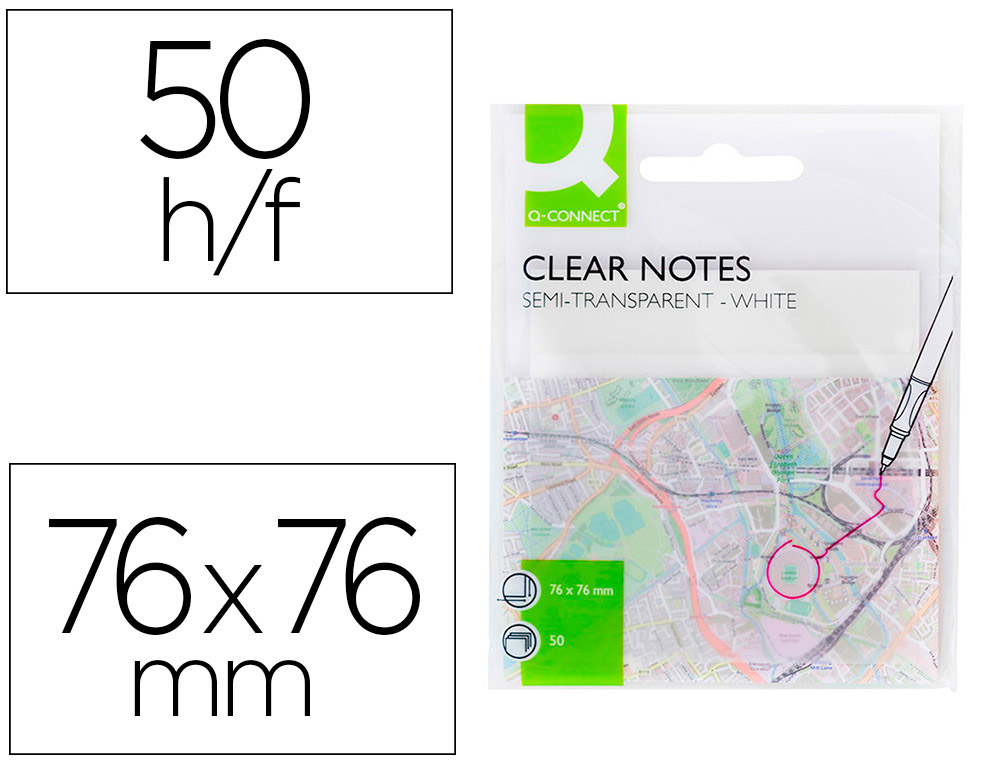 BLOC NOTES Q-CONNECT 76X76MM 50F SEMI-TRANSPARENTES        ADHESIVES REPOSITIONABLES     COLORIS BLANC