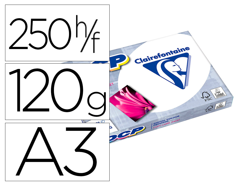 PAPIER CLAIREFONTAINE MULTIFONCTION LASER COULEUR   DCP SRA3 120G/M2 BLANC PAQUET 250 FEUILLES