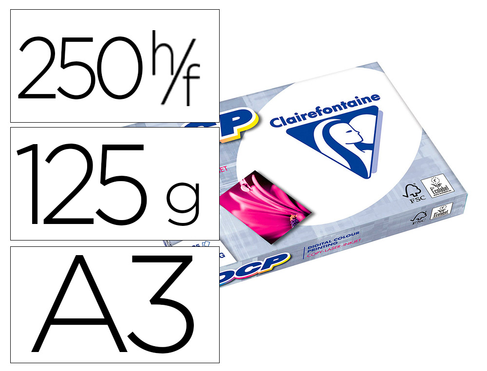 PAPIER CLAIREFONTAINE MULTIFONCTION LASER COULEUR   DCP SR A3+ DCP 250G M2 BLANC  PAQUET 125 FEUILLES