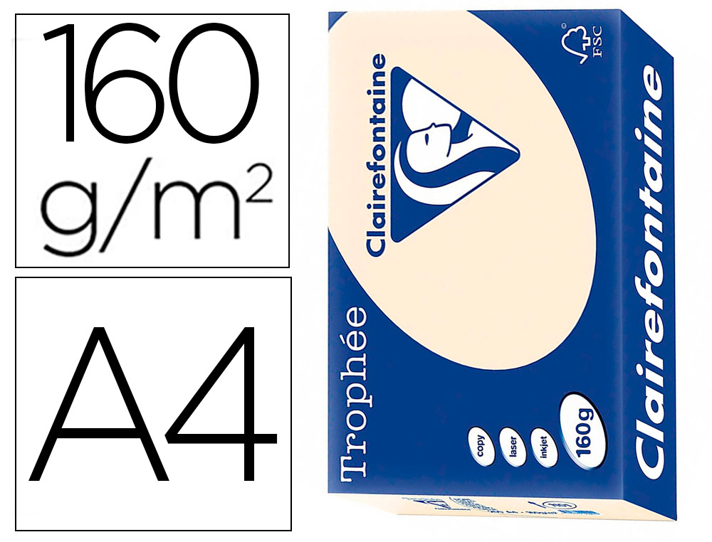 PAPIER CLAIREFONTAINE MULTIFONCTION LASER COULEUR   TROPHE A4 160G /M2 PASTEL     CHAMOIS PARFAITE OPACITE