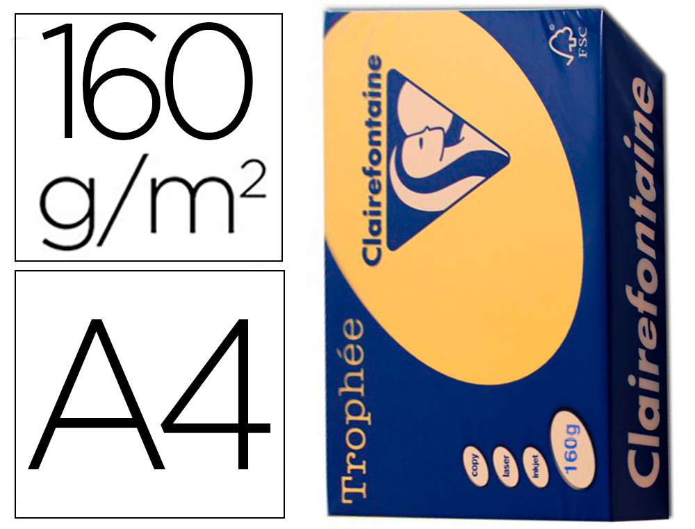 PAPIER CLAIREFONTAINE MULTIFONCTION COULEUR TROPHE  A4 160G/M2BOUTON D'OR         PARFAITE OPACITE PAQUET 250