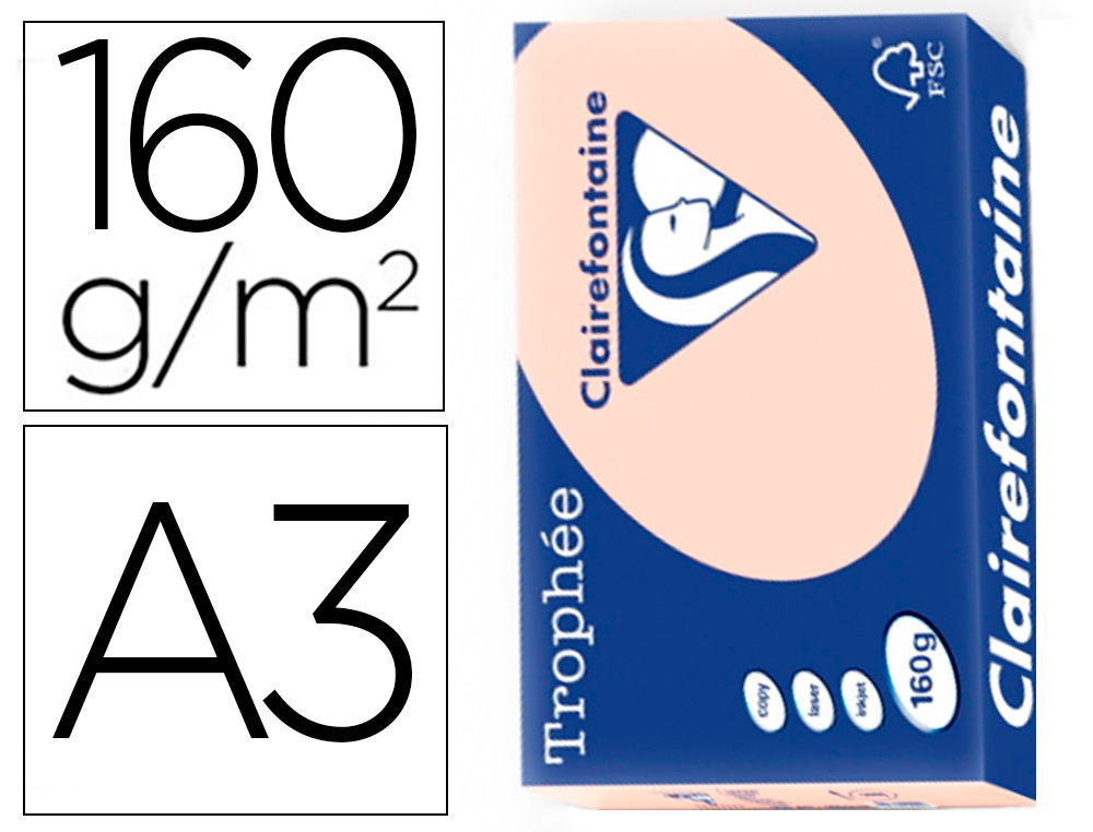 PAPIER CLAIREFONTAINE MULTIFONCTION LASER COULEUR   TROPHE A3 160G/M2SAUMON       PARFAITE OPACITE PAQUET 250