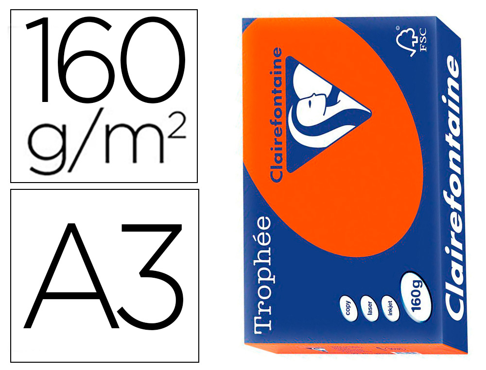 PAPIER CLAIREFONTAINE MULTIFONCTION LASER COULEUR   TROPHE A3 160G/M2 ROUGE       PARFAITE OPACITE PAQUET 250