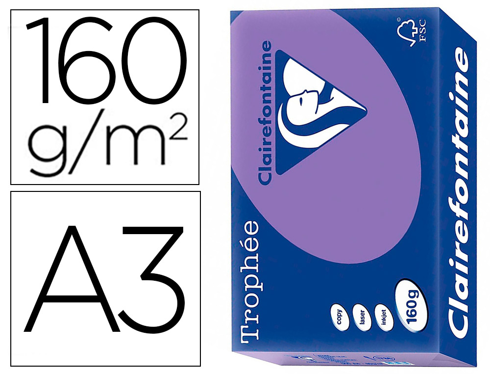 PAPIER CLAIREFONTAINE MULTIFONCTION LASER COULEUR   TROPHE A3 160G/M2 VIOLINE     PARFAITE OPACITE PAQUET 250
