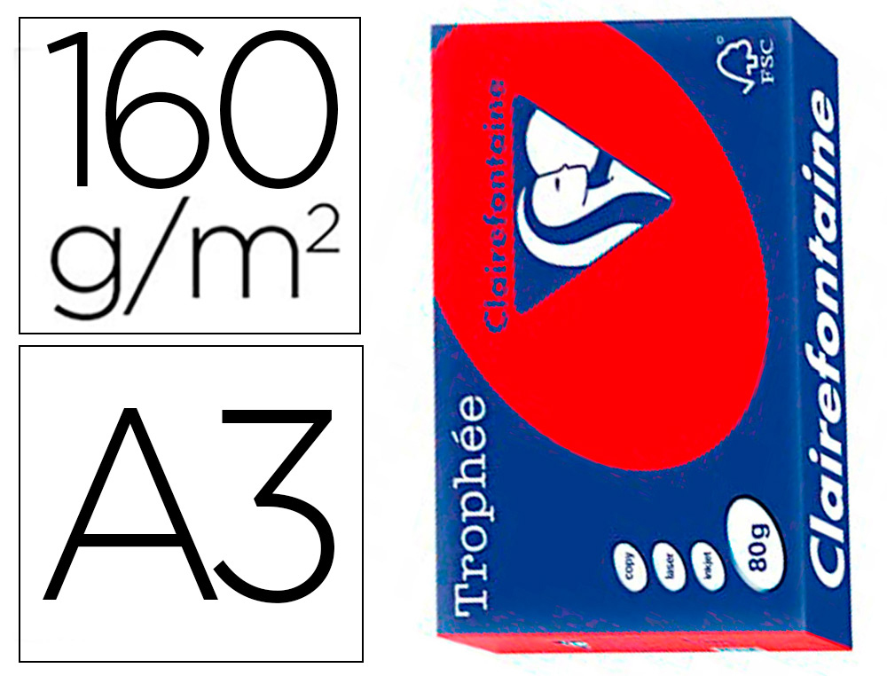 PAPIER CLAIREFONTAINE MULTIFONCTION LASER COULEUR   TROPHE A3 160G/M2  ROUGE      CORAIL PARFAITE OPACITE