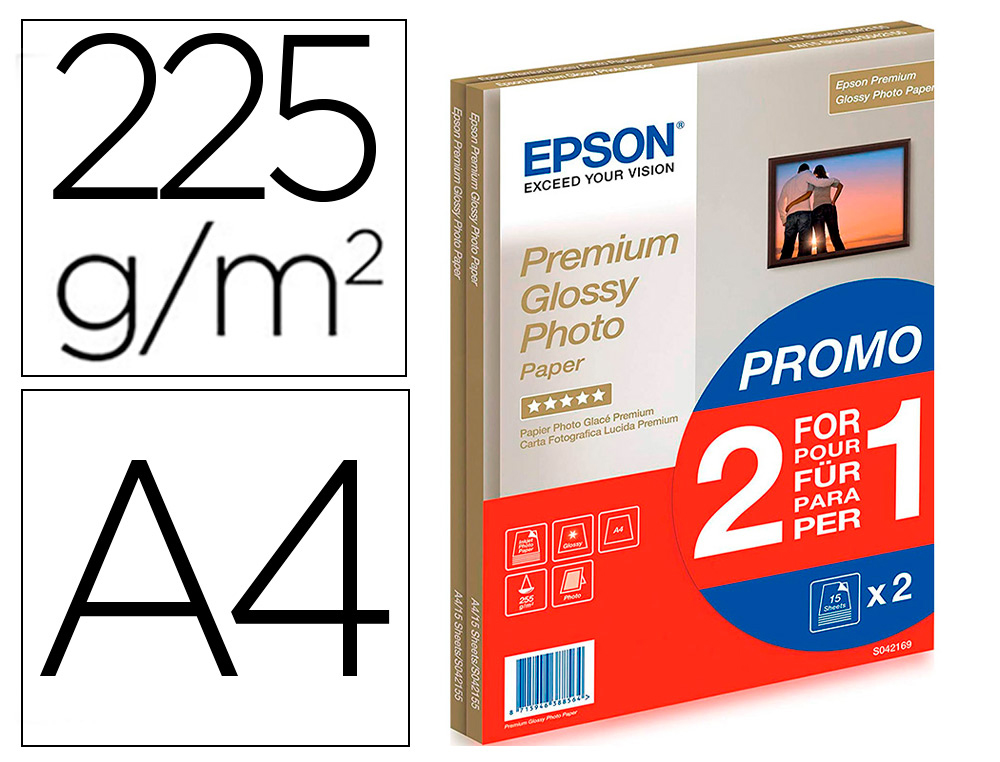 PAPIER PHOTO EPSON GLOSSY A4 255G/M2 2 EN 1 15 FEUILLES