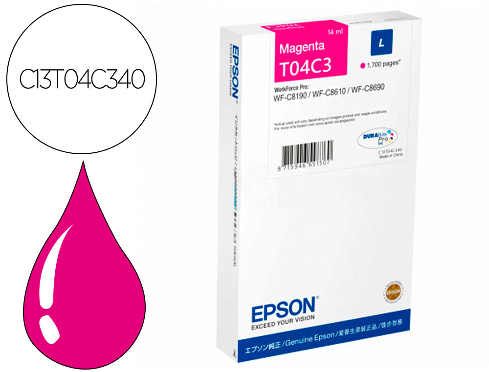 CARTOUCHE  EPSON JET D'ENCRE T04C3 COULEUR MAGENTA 1700    PAG