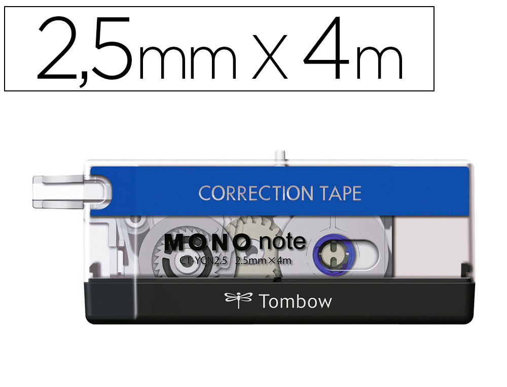 RUBAN CORRECTEUR TOMBOW MONO NOTE DE 4MX2,5MM COLORIS ASSORTIS BLEU TRANSPARENT ET NOIR