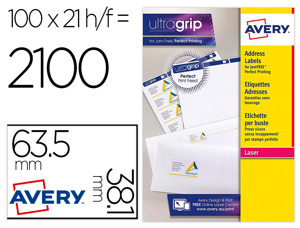 ETIQUETTE AUTOCOLLANTE AVERY ADRESSE RECYCLEE LASER BLANC  63,5 X 72MM BOITE DE 1200