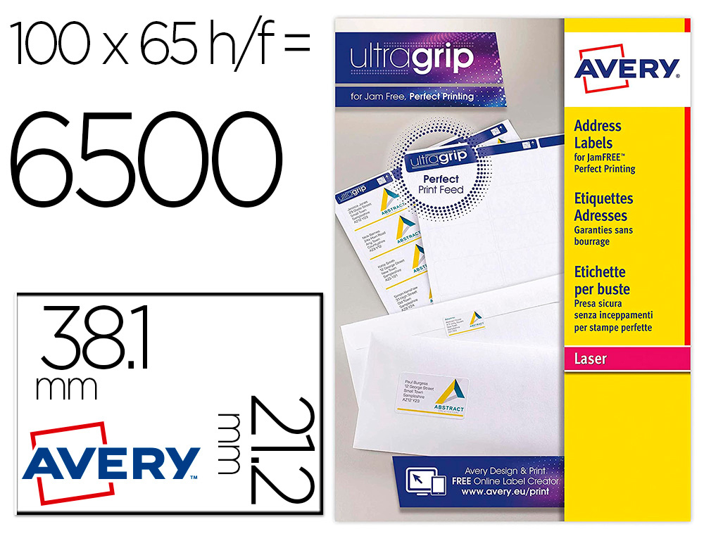 ETIQUETTE AUTOCOLLANTE AVERY ADRESSE RECYCLEE LASER BLANC  38,1 X 21,2 MM BOITE DE 6500