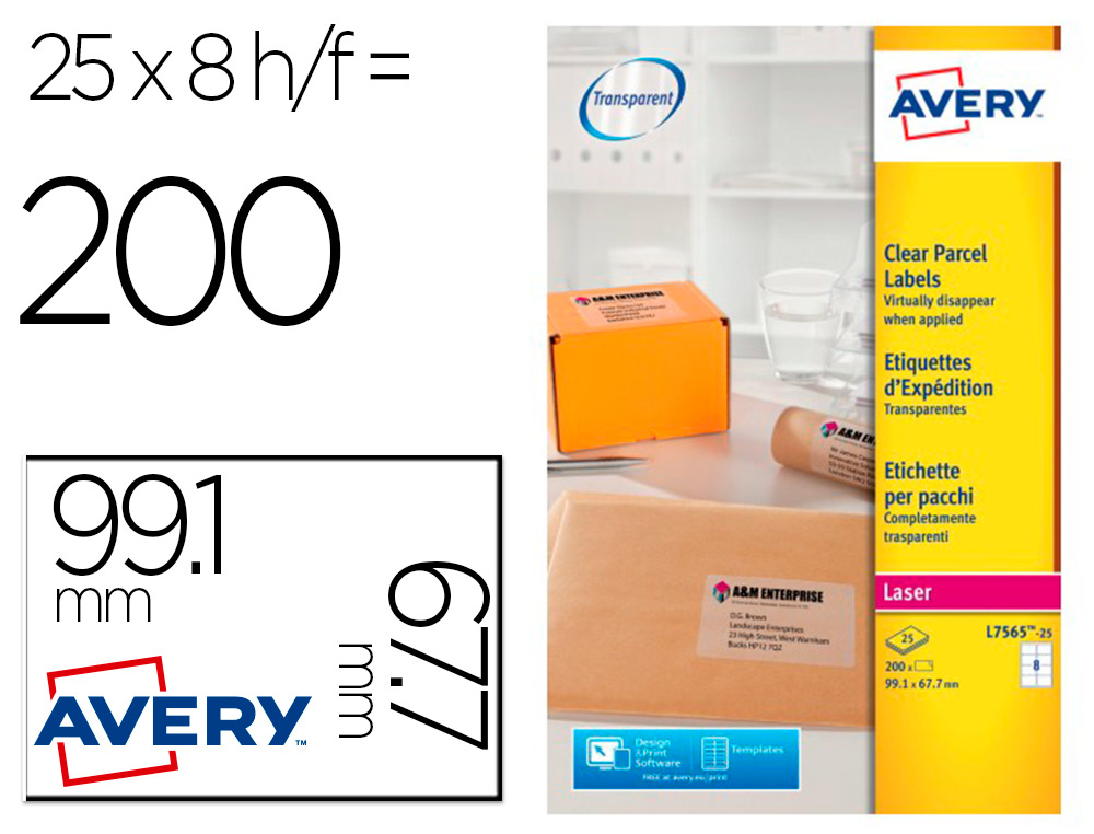 ETIQUETTE AUTOCOLLANTE AVERY EXPEDITION LASER              TRANSPARENT99,1 X 67,7 MM     BOITE DE 200