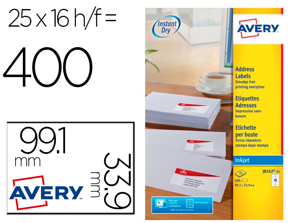 ETIQUETTE AUTOCOLLANTE AVERY ADRESSE RECYCLEE LASER BLANC  99,1 X 33,9MM BOITE DE 240