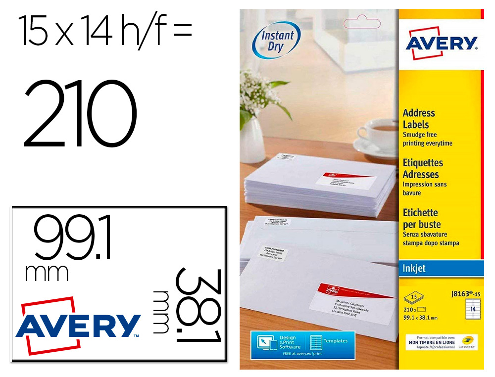 ETIQUETTE AUTOCOLLANTE AVERY ADRESSE RECYCLEE LASER BLANC  99,1 X 38,1MM BOITE DE 210