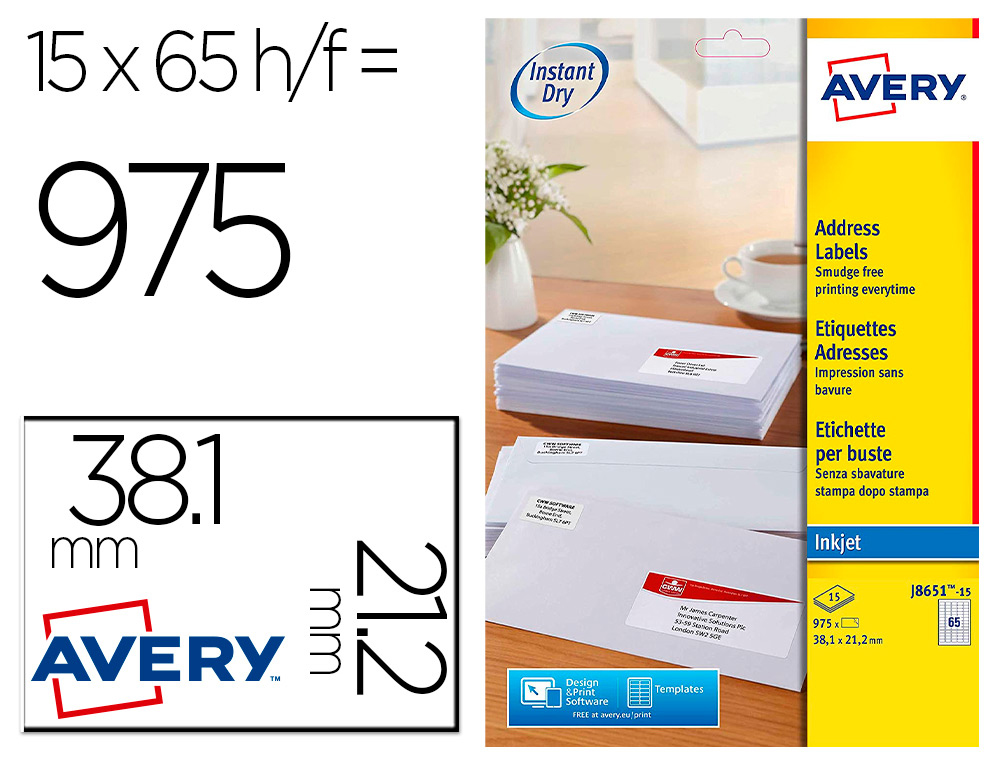 ETIQUETTE AUTOCOLLANTE AVERY ADRESSE RECYCLEE LASER BLANC  38,1 X 21,2MM  BOITE DE 975