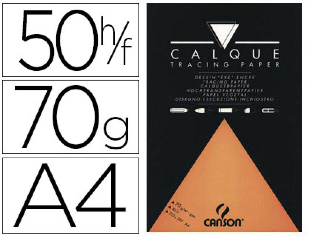 BLOC PAPIER CALQUE CANSON A4 210X297MM ARTS GRAPHIQUES     SURFACE MICROFINE 70/75G 50   FEUILLES
