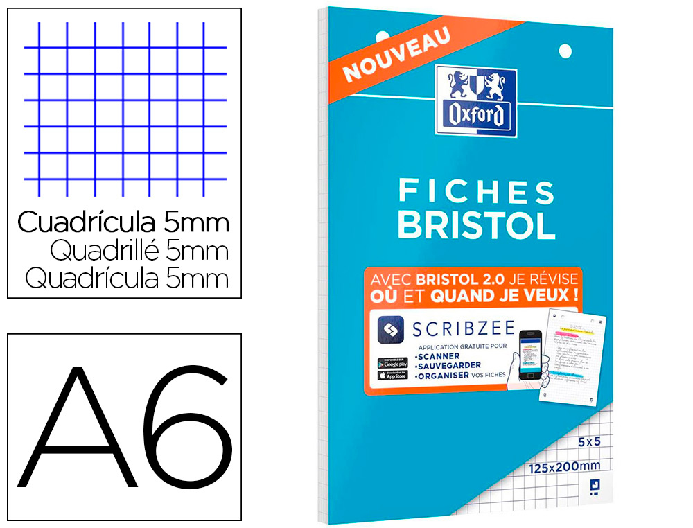 BLOC BRISTOL OXFORD NON PERFORE A6 30 FICHES Q5/5     BLANC