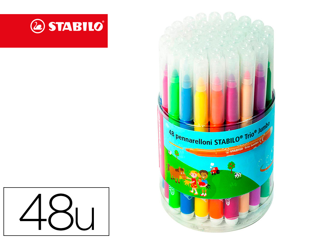 POT DE 48 FEUTRES DE COLORIAGE STABILO TRIO JUMBO  12 COLORIS ASSORTIS