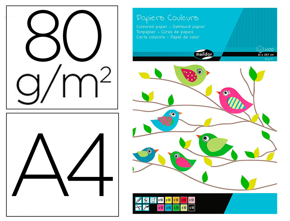 BLOC CLAIREFONTAINE 1ER PRIX, 100 FEUILLES PAPIER COULEUR   80G A4 ASSORTIS