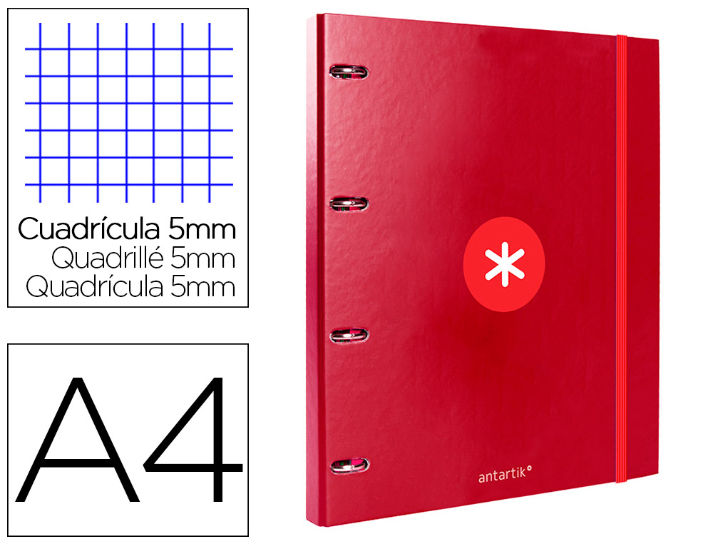 CLASSEUR ANTARTIK 4 ANNEAUX RONDS 25MM A4 CARTON REMBORDE FEUILLETS MOBILES 5X5         FRAMBOISE
