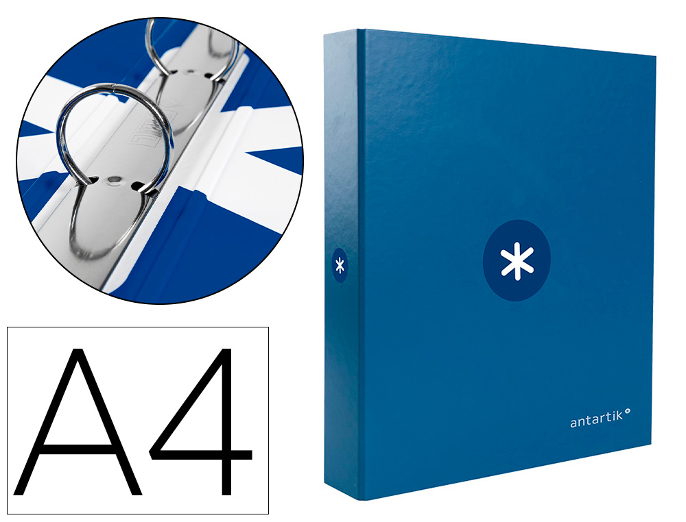 CLASSEUR ANTARTIK 4 ANNEAUX RONDS 25MM A4 CARTON REMBORDE COLORIS BLEU MARINE