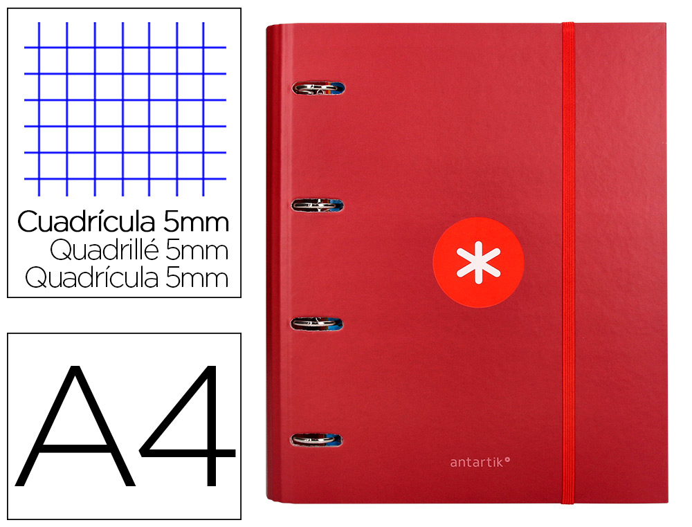 CLASSEUR ANTARTIK 4 ANNEAUX RONDS 40MM A4 CARTON REMBORDE FEUILLETS MOBILES Q5X5 COLORISFRAMBOISE
