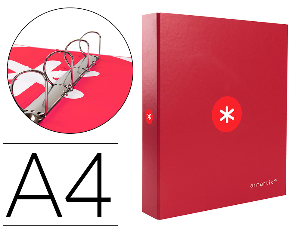 CLASSEUR ANTARTIK 4 ANNEAUX END 40MM A4+ CARTON REMBORDE    COLORIS FRAMBOISE