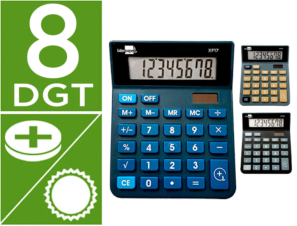 CALCULATRICE DE BUREAU LIDERPAPEL XF16 8 CHIFFRES    SOLAIRE ET PILES 127X105X24   MM PR SENTOIR DE 10U