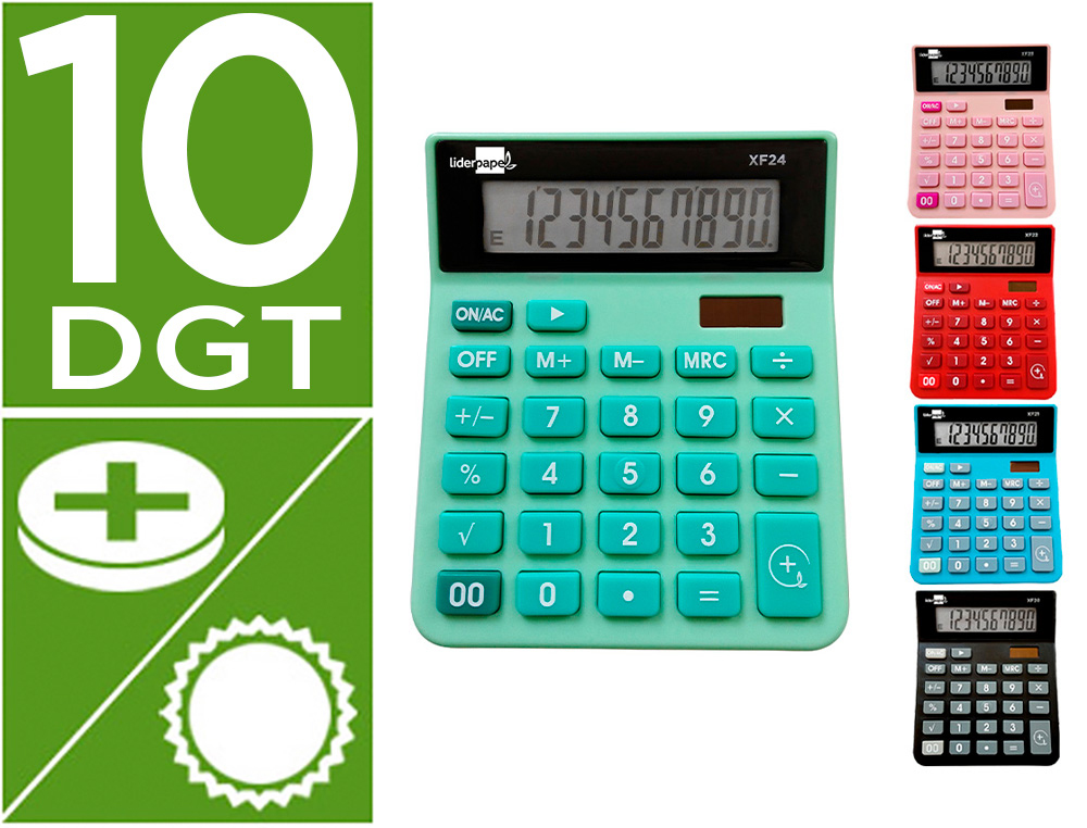 CALCULATRICE DE BUREAU LIDERPAPEL XF20 10 CHIFFRES   SOLAIRE ET PILES 127X105X24   MM PRESENTOIR DE 10U
