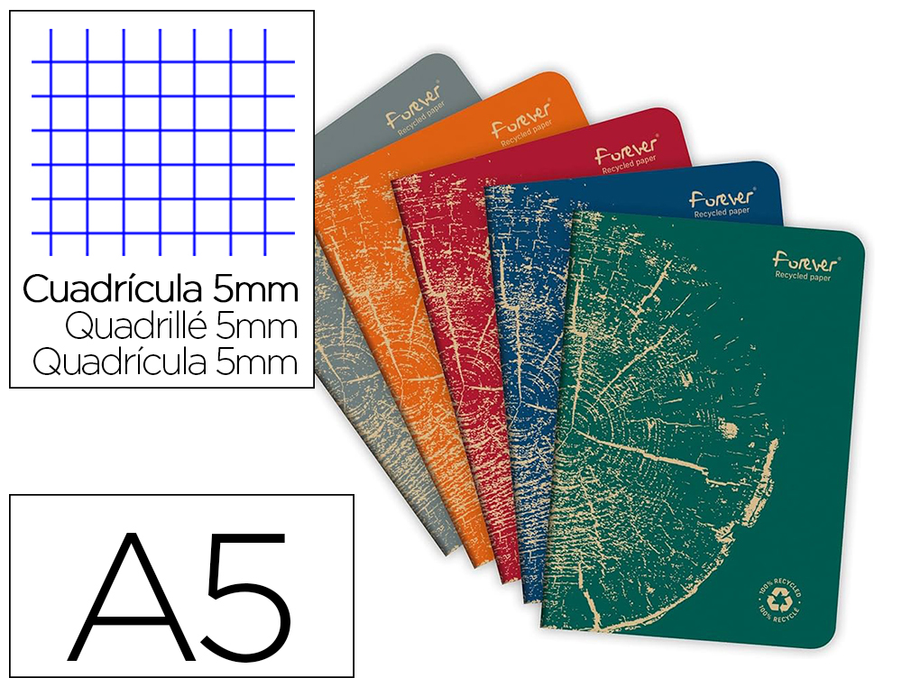CAHIER CLAIREFONTAINE FOREVER PREMIUM A5 90G RECYCLE 96     PAGES 5X5 COLORIS ASSORTIS