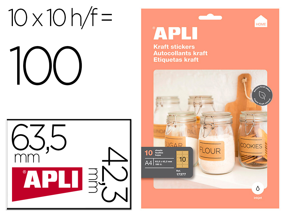 ETIQUETTE APLI KRAFT JET D'ENCRE  99,1X57,0MM PAQUET   DE 10 FEUILLES