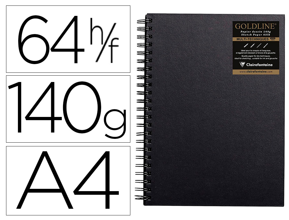 CARNET   SPIRALE GOLDLINE A4 COUVERTURE NOIR PORTRAIT 21X29,7CM 140G 64F