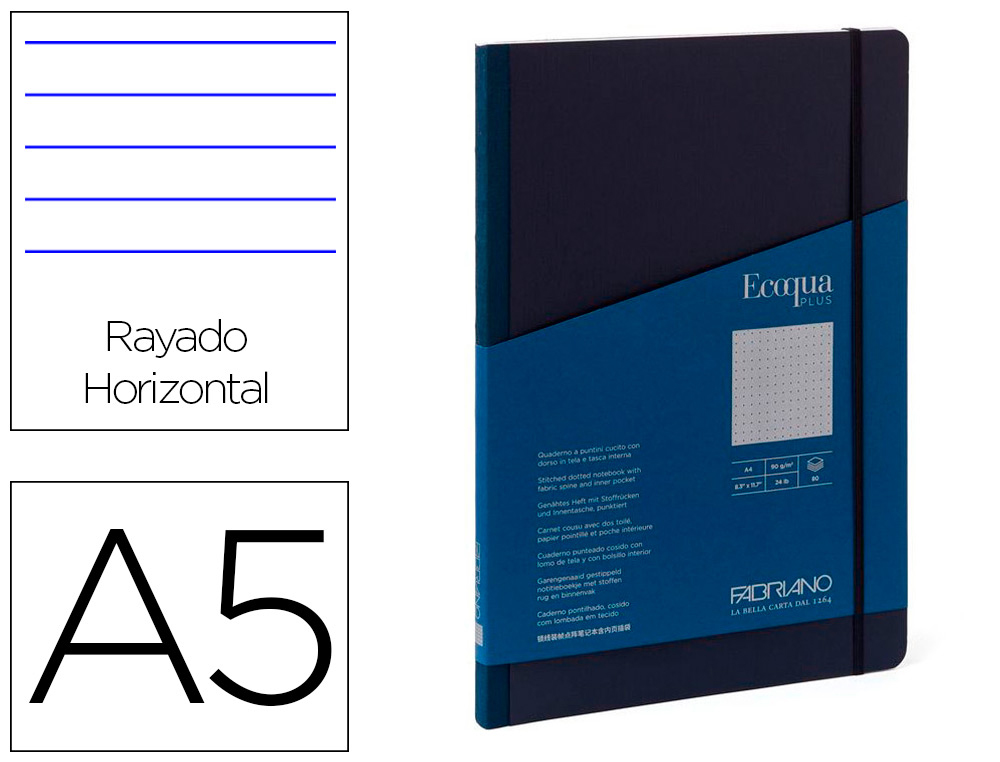 CARNET EQ PLUS FABRIANO A5 LIGN E BLEU MARINE 90G 80F
