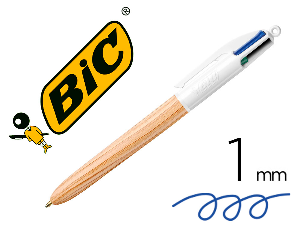 STYLO-BILLE BIC 4 COULEURS WOOD POINTE MOYENNE 1MM BOITE 12 UNITES