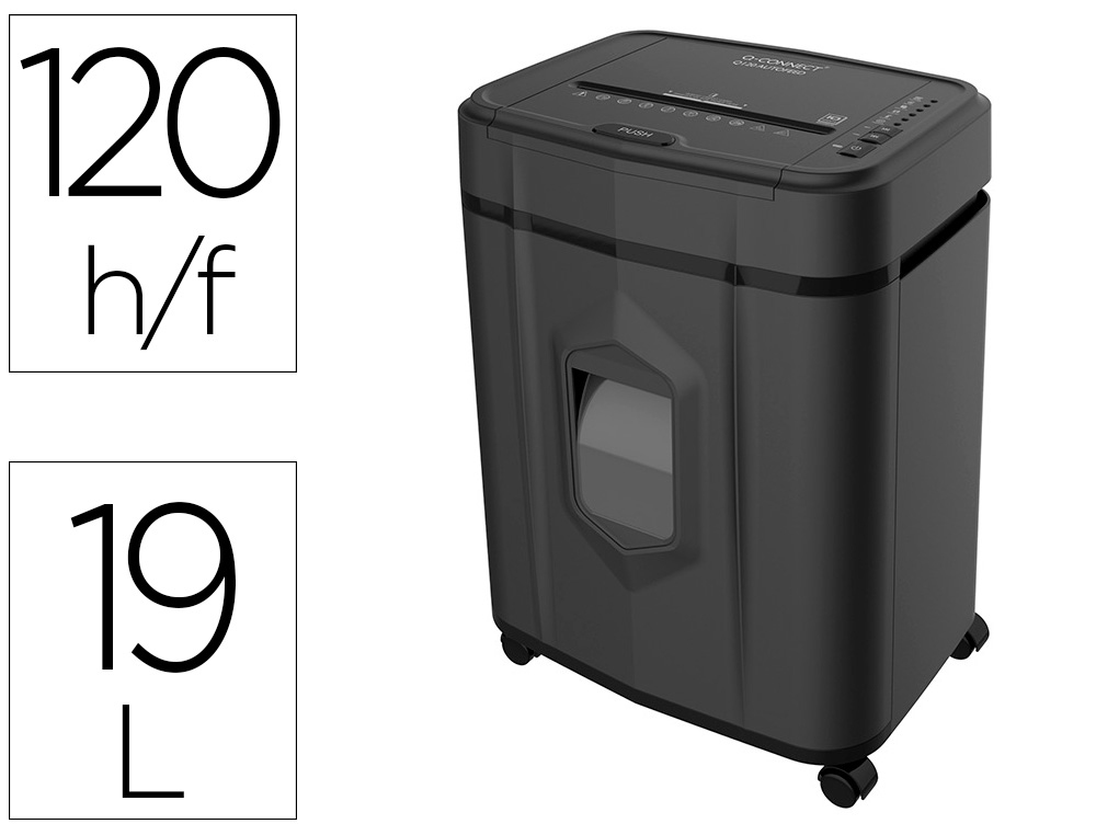 DESTRUCTEUR Q-CONNECT Q120 OCCASIONNEL VITESSE 3.5MIN A4 COUPE CROISEE 4X12 MM A4 19L  366X287X500MM 11KG
