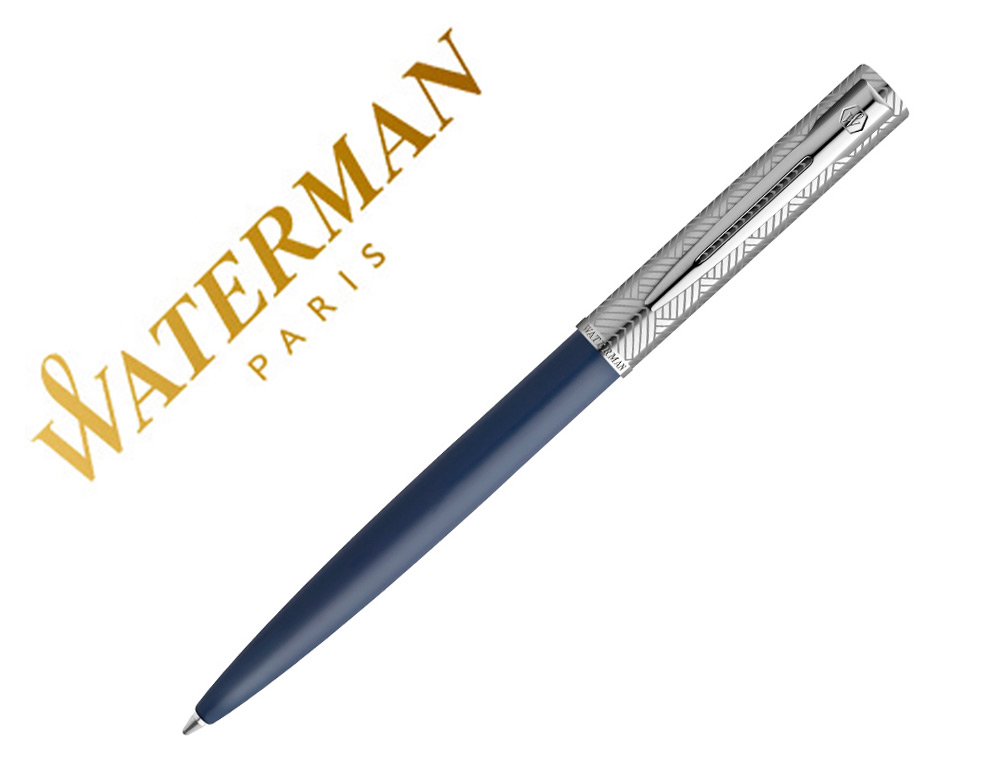 STYLO-BILLE WATERMAN ALLURE DELUXE POINTE MOYENNE BOUCHON CHROME  CORPS ET ENCRE BLEU   COFFRET CADEAU