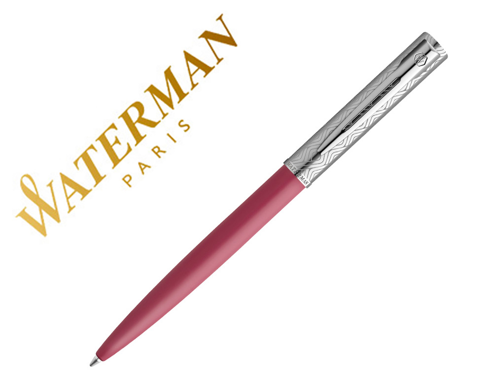 STYLO-BILLE WATERMAN ALLURE DELUXE POINTE MOYENNE BOUCHON CHROME  CORPS ROSE ENCRE BLEU COFFRET CADEAU