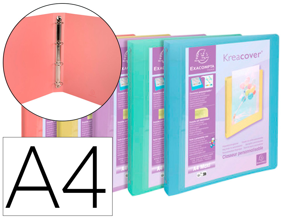 CLASSEUR 4 ANNEAUX EXACOMPTA KREACOVER POLYPROPYLENE A4    4/30MM ASSORTIMENT PASTEL