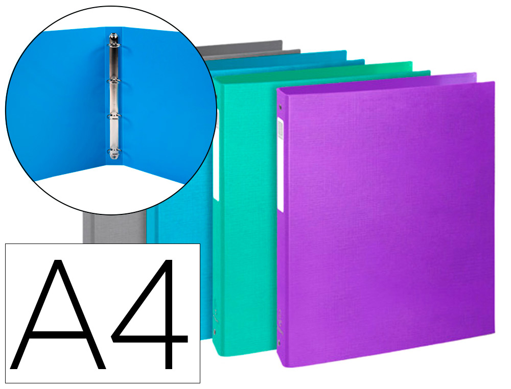 CLASSEUR 4 ANNEAUX RIGIDE TEKSTO POLYPROPYLENE A4       4/30MM ASSORITMENT