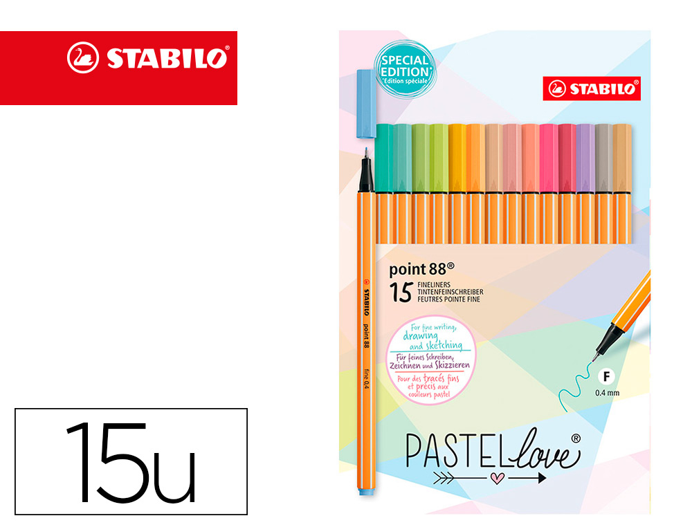 STYLO FEUTRE STABILO PASTELLOVE POINT FINE 0,4MM   POCHETTE DE 15 COLORIS        ASSORTIS