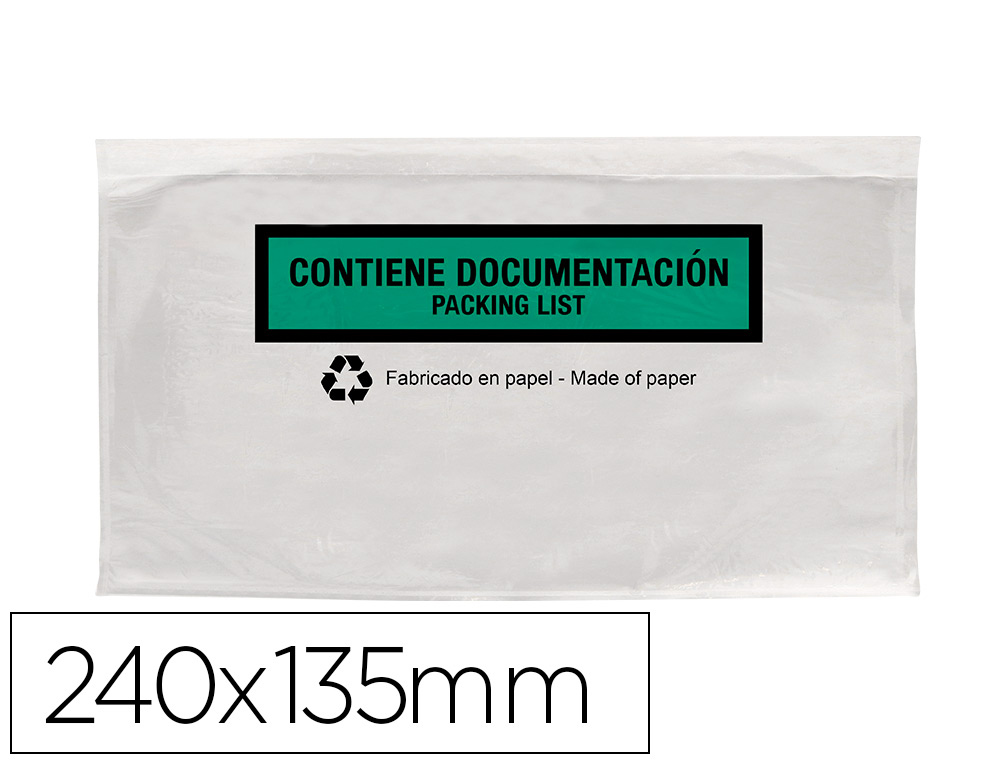 POCHETTE PORTE-DOCUMENTS Q-CONNECT 240X135MM AUTO-ADHESIVE EN PAPIER TEXTE ESPAGNOL ANGLAIS BOITE 100 UNITES