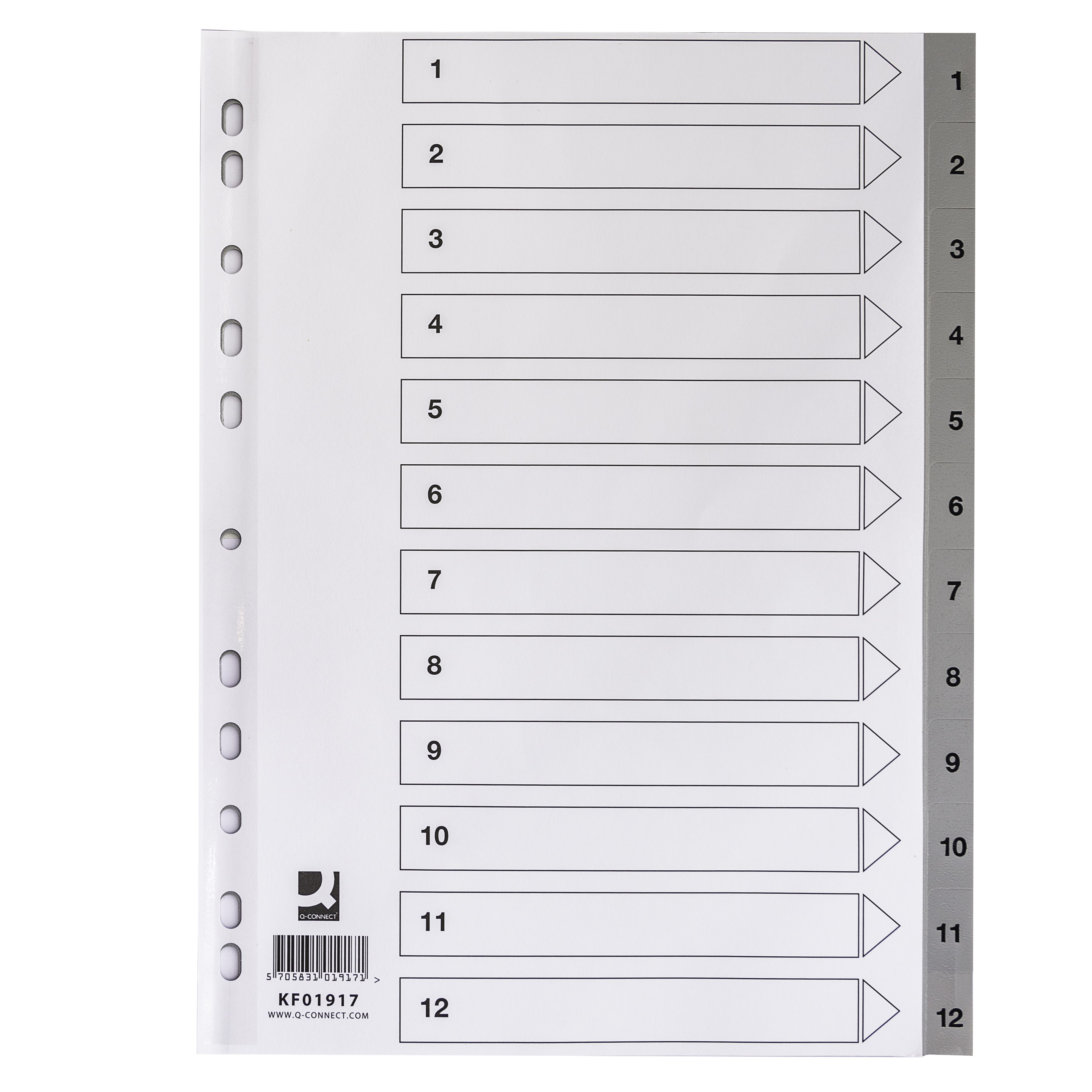 INTERCALAIRE Q-CONNECT NUMERIQUE 1-12 PLASTIQUE 12   POSITIONS A4 INDICE           MULTIPERFORE