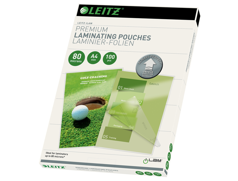 POCHETTE PLASTIFICATION LEITZ UDT A4 80 MICRONS COLORIS     TRANSPARENT BOITE 100 UNITES