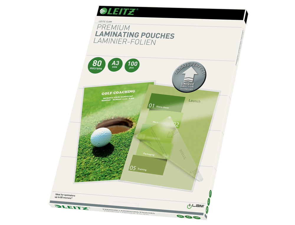 POCHETTE PLASTIFICATION LEITZ UDT A3 80 MICRONS COLORIS     TRANSPARENT BOITE 100 UNITES