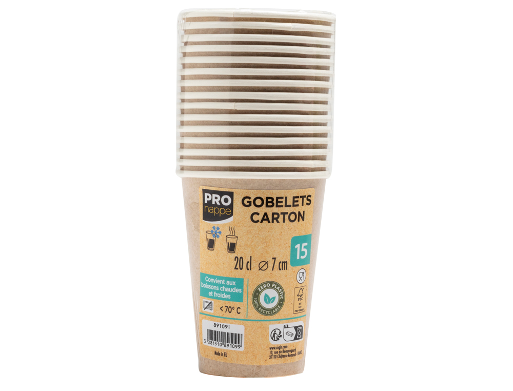 GOBELET EXACOMPTA CARTON 20CL COLORIS KRAFT PAQUET 15       UNITES